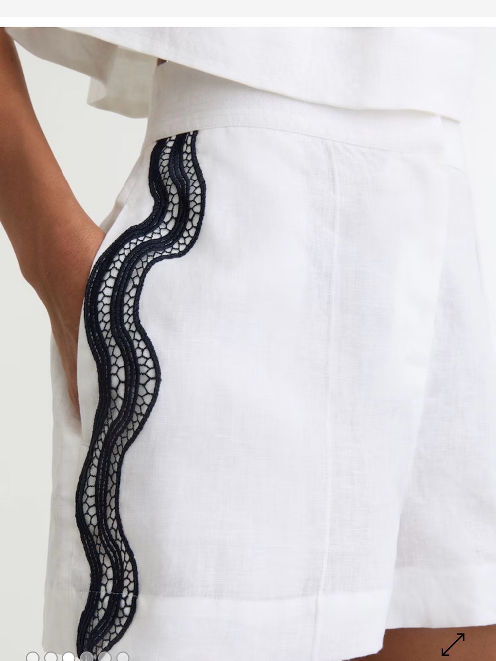 Reiss Felicity White Linen Shorts with Navy Detail